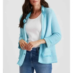 Belford Pima Cotton Textured Fringe 2 Button Blazer Jacket Women M Stretch Cozy